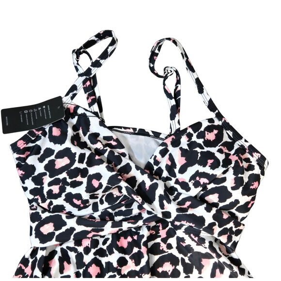 NWT | Leopard Cheetah Print Swim Tankini Top Skirted Flounce Hem | Medium - Picture 3 of 5